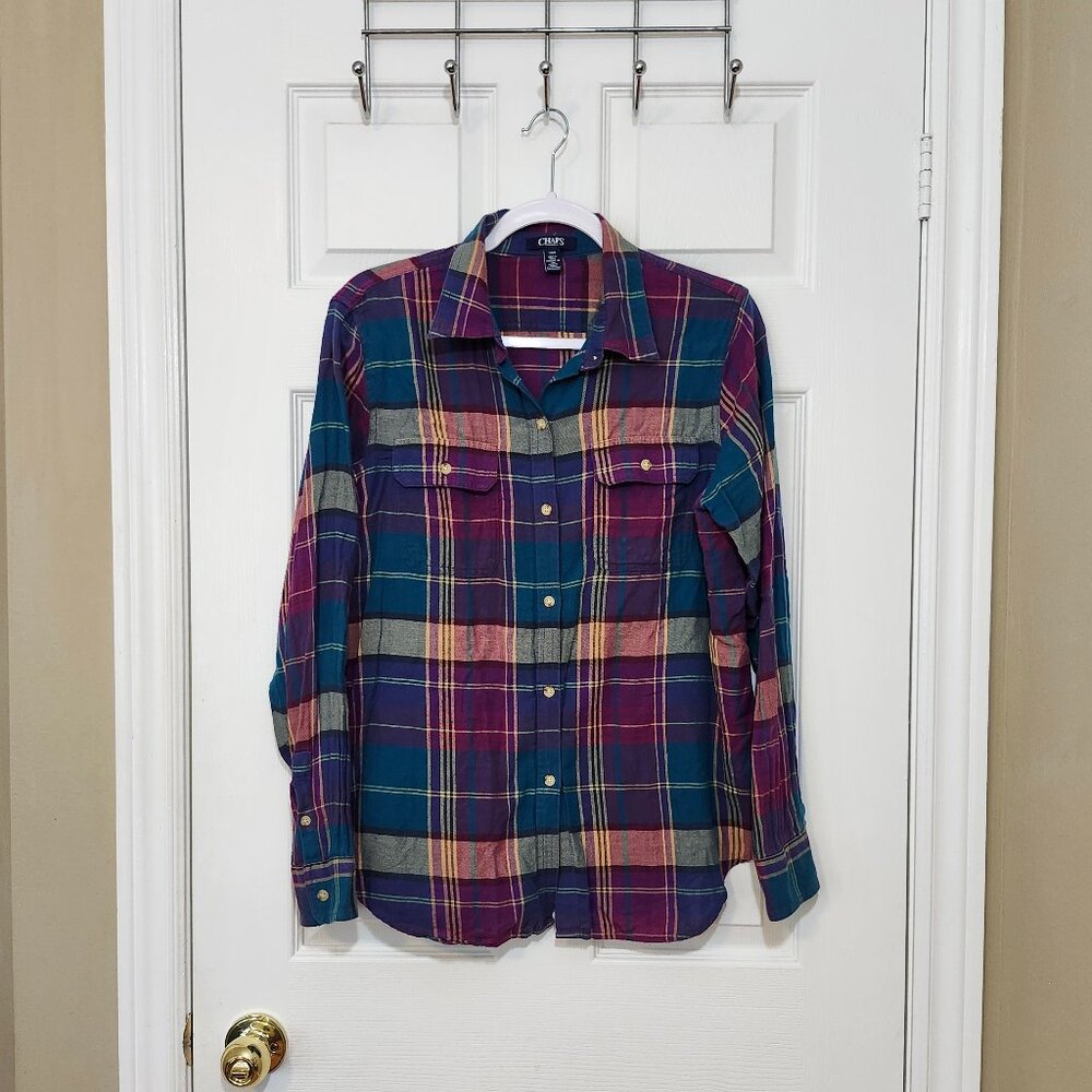 Chaps Ralph Lauren Women's Long Sleeve Flannel Top ~ Multicolor ~ Size L (Large)